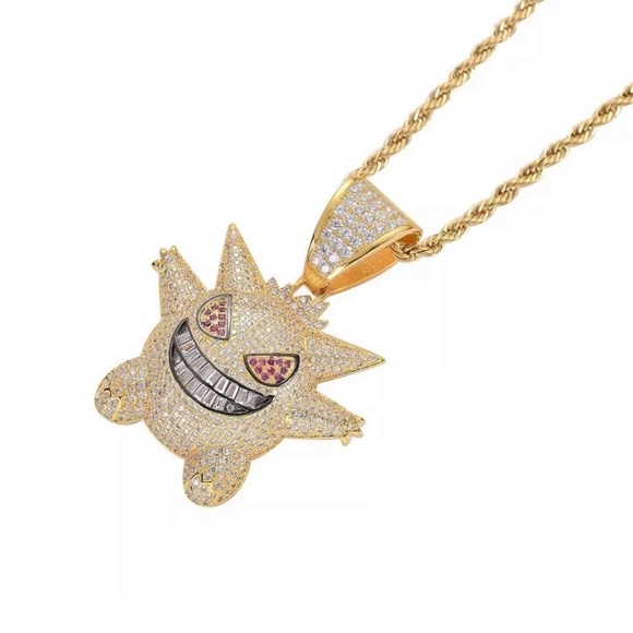Iced Out 3D Cartoon Character Icy CZ Diamonds 14K Gold Plated Necklace - Picture 4 of 8